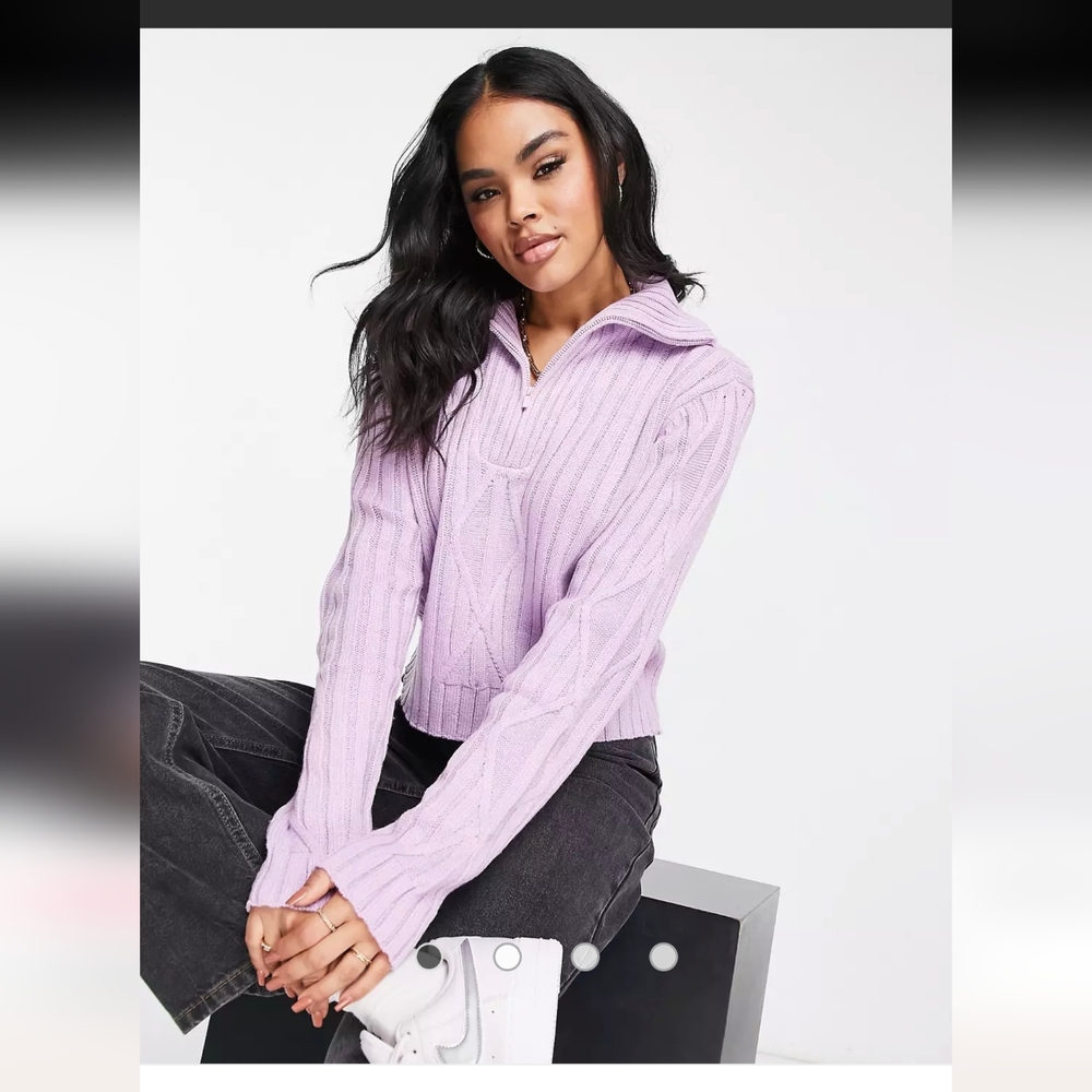 **NEW**NEVER WORN. SMALL ASYOU zip funnel cable sweater in purple